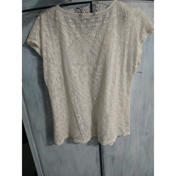 Lauren Ralph Lauren Lace Top Cream Lrg Boho Cottagecore Feminine Y2k Vintage - Picture 11 of 12
